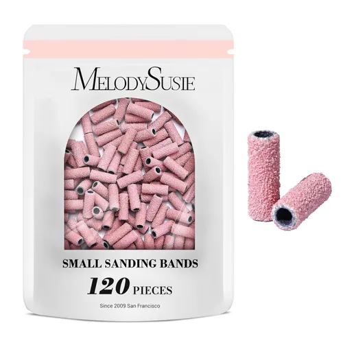 MelodySusie 120 brocas de uñas, pequeñas bandas de lijado para broca de mandril de 0.122 in, lima de uñas de grano grueso 80 para uñas acrílicas,