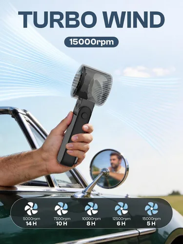 Miniatura 4 de Ventilador de mano portátil, ventilador turbo plegable de 145° con pantalla LED, ventilador personal de batería de 5000 mAh, velocidad precisa de 0