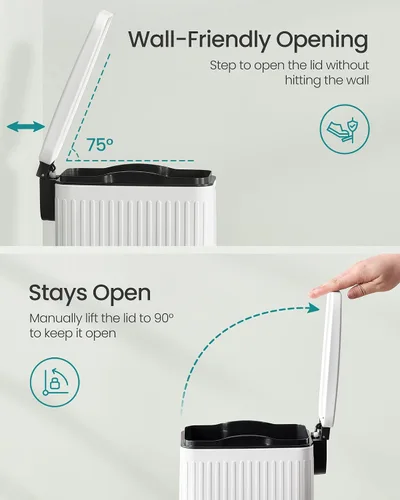 Miniatura 6 de SONGMICS Basurero de baño de 6 litros con tapa, delgado para espacios pequeños, cubo de basura de acero inoxidable, cierre suave, color blanco