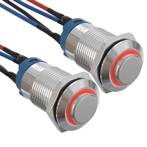 Miniatura 8 de APIELE Interruptor de botón de bloqueo de 0.472 in SPST pre-cableado de 5.906 in de cabeza redonda alta aleación de aluminio 1NO 1 normalmente