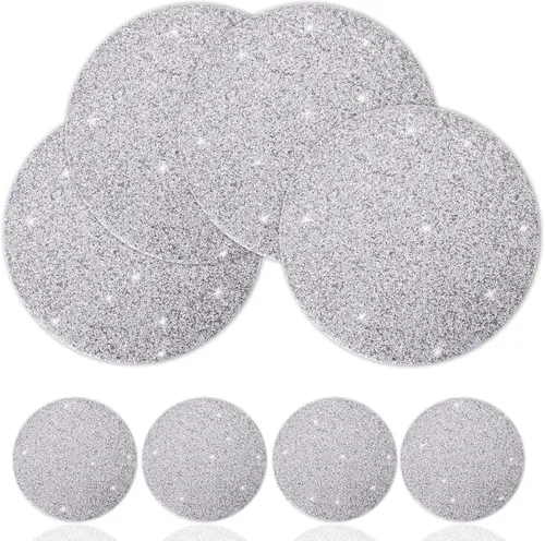 Miniatura 9 de Mantel individual negro de pedrería con diamantes triturados brillantes redondos lavables con purpurina para otoño, Halloween, boda, Navidad