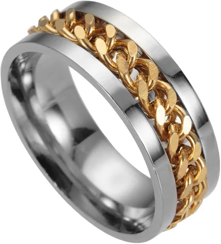 Miniatura 4 de Anillo de acero de titanio para hombre, alianza con borde y centro giratorio