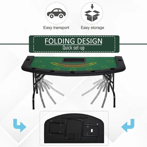 Miniatura 3 de Soozier Mesa de póquer plegable, mesa de blackjack de 72 pulgadas para 7 jugadores con soporte para fichas y tazas, fieltro verde