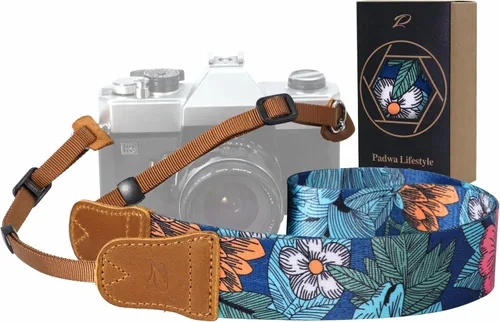 Miniatura 17 de Padwa Lifestyle Correa de cámara con rayas - 1.5" Correa suave de cuerda trenzada de algodón con cabezal de cuero vacuno Crazy Horse para el hombro
