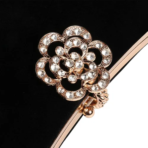 Miniatura 3 de Bolsos de noche de terciopelo para mujeres con cierre de flores de diamantes de imitación adornado con cristal embrague monedero para fiesta boda