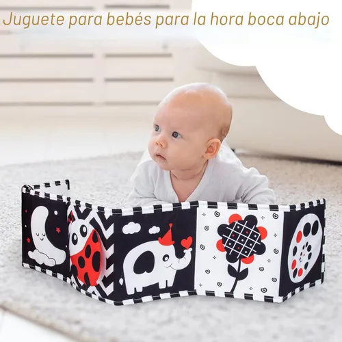 Miniatura 5 de Cawgug Juguetes para bebés de alto contraste en blanco y negro para el desarrollo del cerebro del recién nacido, tiempo boca abajo, libro suave