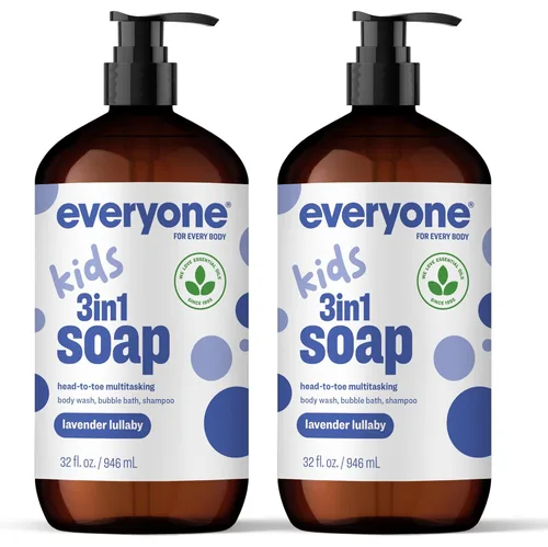 Everyone - Jabón 3 en 1 para niños, gel de baño, baño de burbujas, champú, 32 onzas (paquete de 2), canción de cuna de lavanda, hecho con aceites