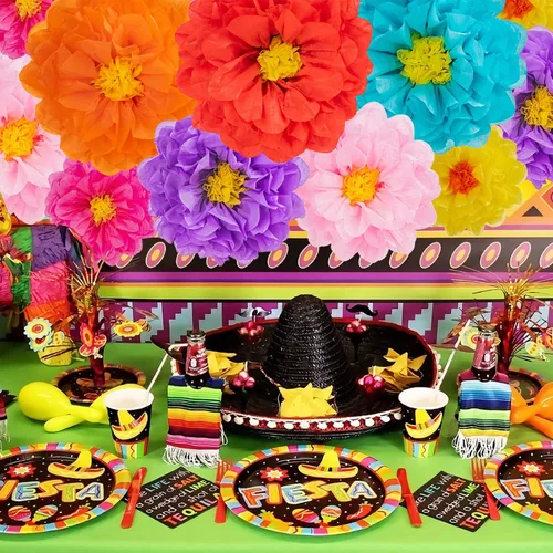 Miniatura 4 de 21 flores de papel mexicanas, flores de papel de fiesta, flores de tejido coloridas para carnaval, telón de fondo de fiesta, boda, fiesta