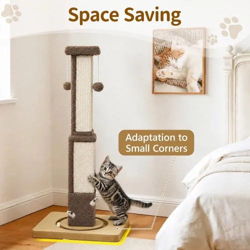 Miniatura 4 de Poste rascador alto para gatos grandes y gatitos, poste vertical de sisal interior de 33 pulgadas, estructura cuadrada resistente con 4 agujeros