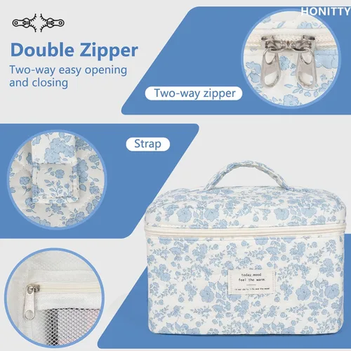 Miniatura 4 de Bolsa de maquillaje, bolsas de cosméticos acolchadas, bolsas de maquillaje florales grandes para mujeres, organizador de maquillaje, bolsa de aseo