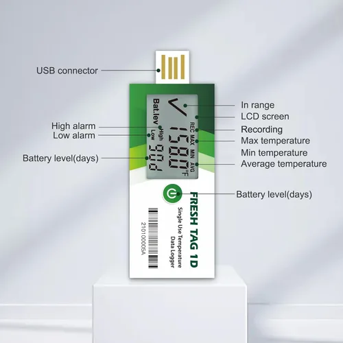 Miniatura 5 de Freshliance Registrador de Datos de Temperatura con Pantalla LCD, Registrador de Temperatura USB de Un Solo Uso con 30000 Puntos, Informe Automático