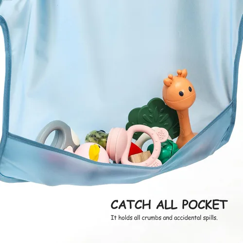 Miniatura 6 de POIKSHARK 4 Pack Long Sleeve Bib, Reusable Bib with Catch-all Pocket