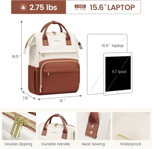 Miniatura 4 de LOVEVOOK - Mochila para laptop para mujer, mochila de moda para mujer.., 15,6 pulg. Beige Blanco - Marrón