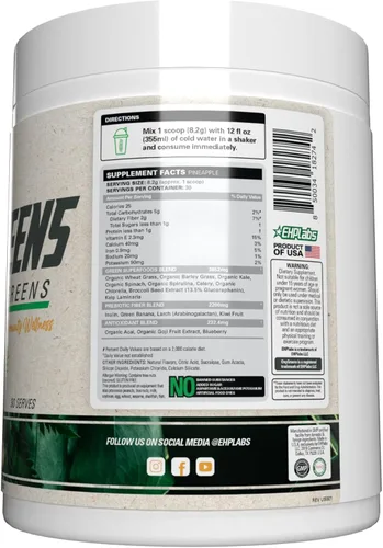 Miniatura 8 de EHP Labs OxyGreens Super Greens Powder - Superalimento de espirulina y clorella, jugo verde en polvo y suplementos de verduras con fibra prebiótica