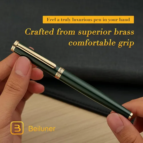Miniatura 8 de BEILUNER Pluma estilográfica verde racing, impresionantes plumas de lujo con acabado de oro de 24 quilates, hermosa plumilla dorada de 24 quilates