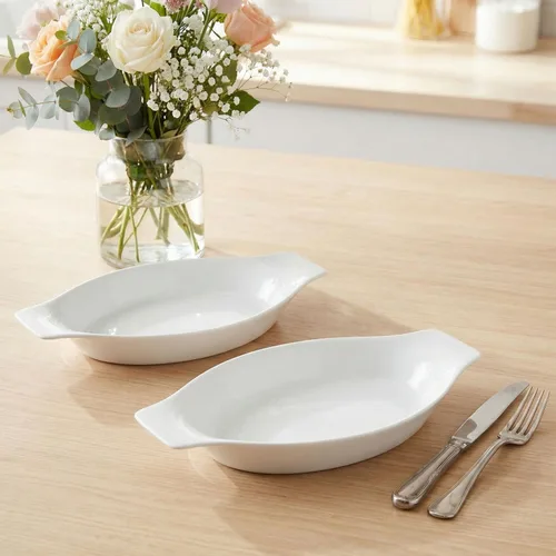 Miniatura 7 de Platos ovalados de cerámica para hornear gratinados de 5 x 8 pulgadas 12 OZ, juego de 4 cuencos para banana split, para porciones de 1 o 2 personas