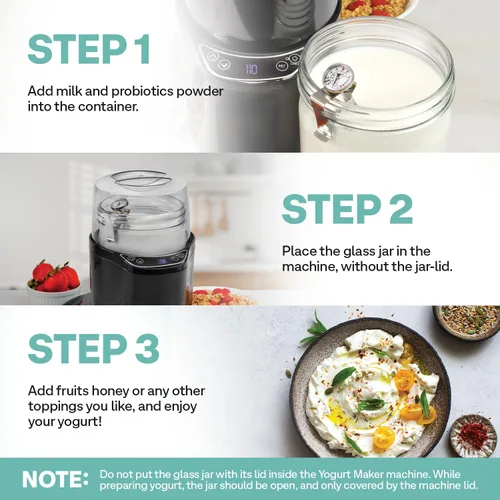 Miniatura 5 de Euro Cuisine YM360 Máquina para Hacer Yogur con control de tiempo y temperatura ajustable, tarro de vidrio de 2 cuartos de galón, termómetro GRATIS