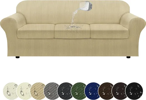 Miniatura 66 de Funda impermeable para silla con brazos, juego de 2 piezas, funda a rayas para 1 sofá separado con cojín en T, fundas de sillón de tela