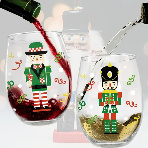 Miniatura 3 de BANBERRY DESIGNS Cascanueces - Decoración navideña - Copas de vino sin tallo - Juego de 8 - Diseño de soldado de juguete navideño - Capacidad de 20