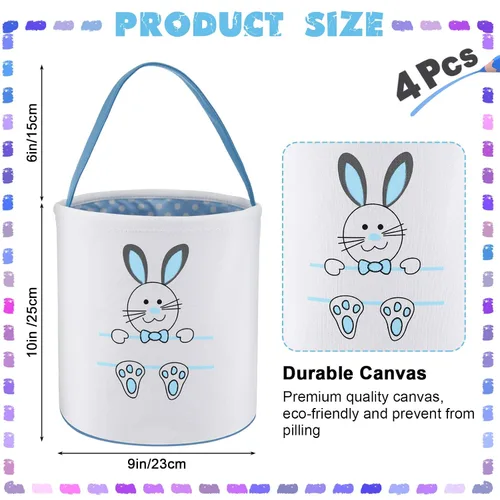 Miniatura 2 de 4 unidades de cesta de conejo de Pascua para niños, bolsas de tela de algodón, vacías personalizadas, cesta de huevos de caramelo, cubos