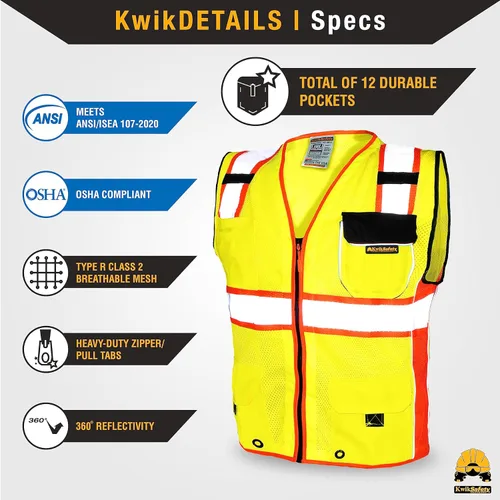 Miniatura 5 de KwikSafety - Charlotte, NC - Chaleco de seguridad clásico y supremo [bolsillo gigante] Clase 2 Trabajo PPE ANSI probado OSHA Cumple con OSHA