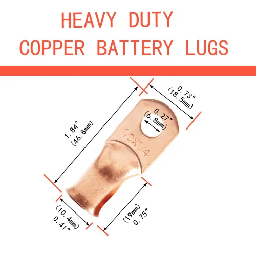 Miniatura 2 de 1/0 AWG 1/4" Stud (25 piezas), Terminal de Anillo de Batería de Servicio Pesado, Conectores de Calibre 0, Lengüetas de Alambre de Cobre de 1/0