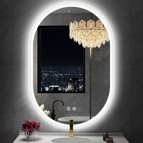S'bagno Espejo LED ovalado de 20 x 32 pulgadas para baño con luz delantera y trasera, antivaho, 3 colores de temperatura y regulable, espejo de baño