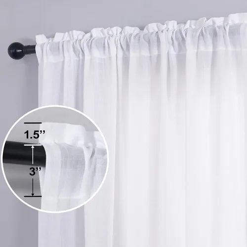 Miniatura 25 de KOUFALL Juego de 2 cortinas de puerta francesa, cortinas de lino para puerta/ventana, cortina transparente boho para cristal lateral delantero