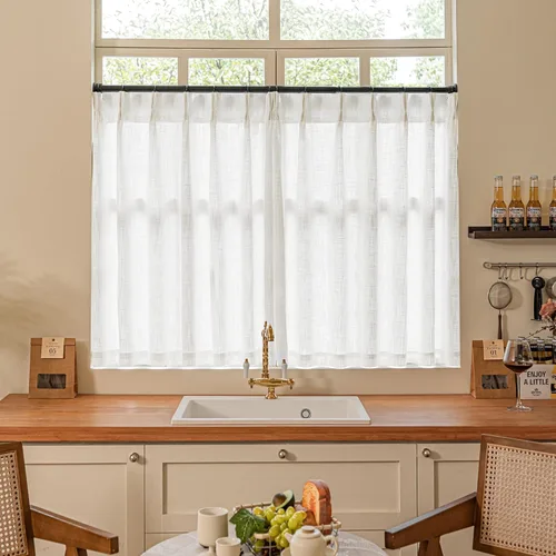 Miniatura 187 de Cortinas de lino natural con pliegues fruncidos de 120 pulgadas de largo para sala de estar, cortinas plisadas con ganchos y lengüeta trasera