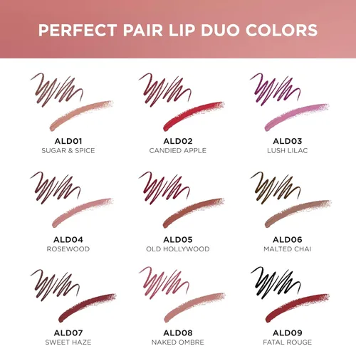 Miniatura 3 de Absolute New York ALD02 Perfect Pair Lip Duo - Labios más completos y más fuertes, sombra más profunda para contornear labios, lápiz labial satinado