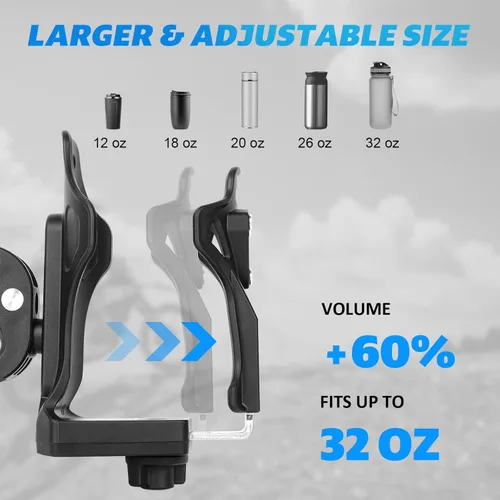 Miniatura 2 de Portavasos mejorado para motocicleta ATV antirrobo, soporte extra grande para botella de agua de bicicleta de 1.95 a 3.6 pulgadas, tamaño universal
