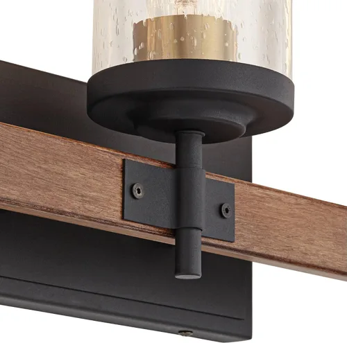 Miniatura 9 de Possini Euro Design Kata Farmhouse - Lámpara de pared rústica de madera sintética negra con cable de 22 pulgadas, 3 lámparas, cristal cilíndrico