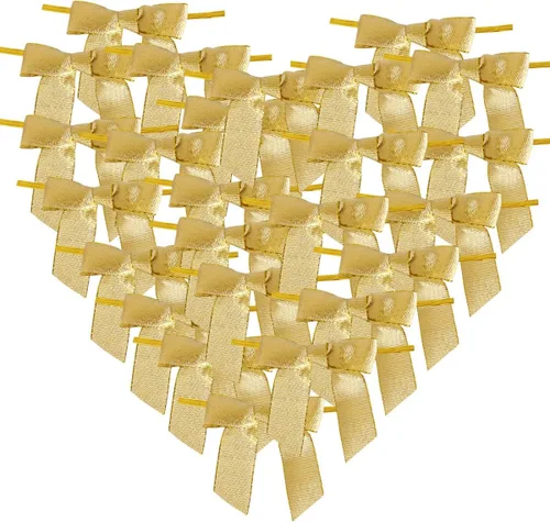 Miniatura 32 de 50 lazos de oro blanco de 3-1/2 pulgadas con lazos giratorios para envolver regalos, embalaje, decoración de Navidad (W.Gold)