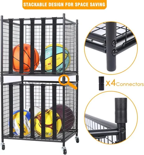 Miniatura 5 de Snail Organizador de almacenamiento de equipo deportivo para garaje, carro rodante con canasta y ganchos para pelotas deportivas, jaula