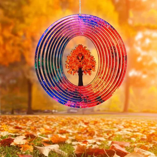 Miniatura 7 de Spring Song Árbol de la vida 3D Kinetic Wind Spinner para patio y jardín, de acero inoxidable, para interiores y exteriores, decoración colgante