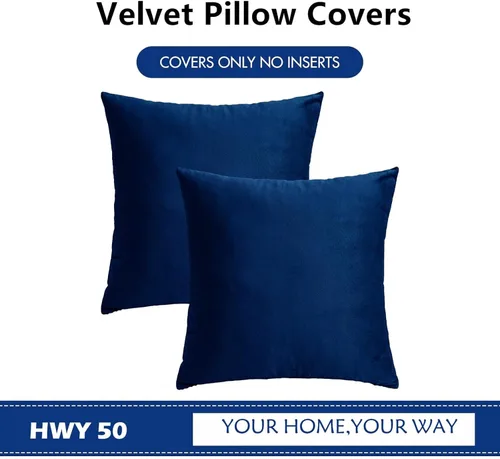 Miniatura 6 de HWY 50 Juego de 2 fundas de almohada de terciopelo azul marino de 18 x 18 pulgadas, suaves, acogedoras, lisas, decorativas, de lujo, para sofá