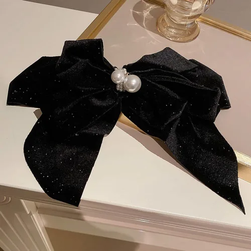 Miniatura 5 de Jumwrit Pinza para el cabello con lazo grande, sujeción fuerte, pasador de pelo vintage con perlas, diseño francés, accesorios de peinado