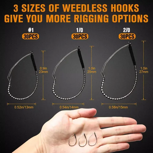 Miniatura 4 de Dovesun 30PCS Weedless Wacky Rig Hooks Worm Fishing Hooks for Bass Fishing Size 1# 1/0 2/0 for Ne-ko, No Sinker Rig Wide Gap with Soft Worm Baits