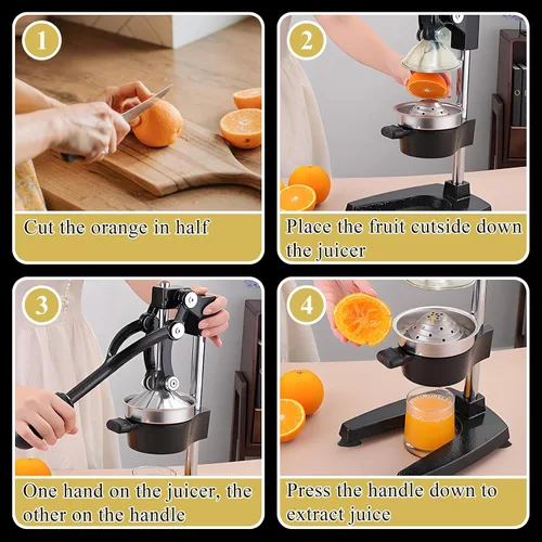 Miniatura 5 de Exprimidor manual de hierro fundido, extractor de jugo de frutas cítricas manual de metal resistente comercial para pomelo naranja y granada