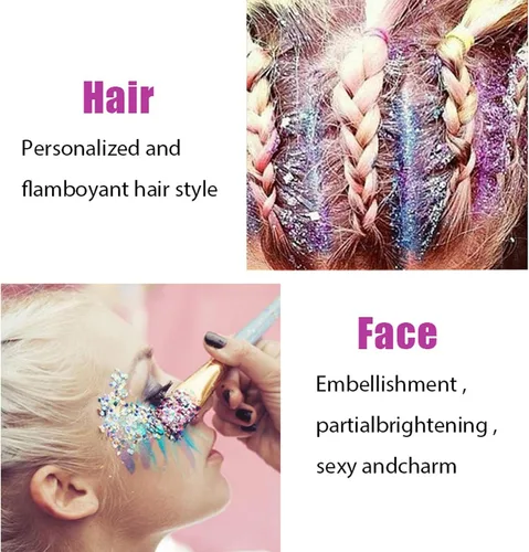 Miniatura 2 de Gel con purpurina azul para rostro y cuerpo, lentejuelas de sirena, labios, uñas, accesorios para festivales, rave, purpurina líquida holográfica