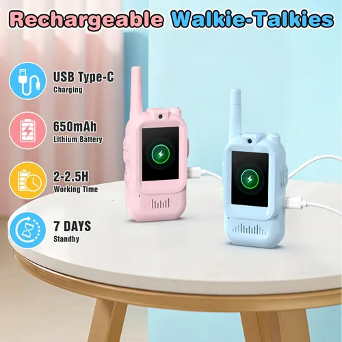 Miniatura 5 de Walkie Talkies de video para niños, paquete de 2 walkie talkies Facetime con cámara HD y cambiador de voz para niños y niñas para juegos familiares