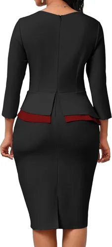 Miniatura 2 de Oxgmoky Vestido de iglesia para mujer, vestido de trabajo, negocios, entallado, manga 34, cuello redondo, vestidos de lápiz