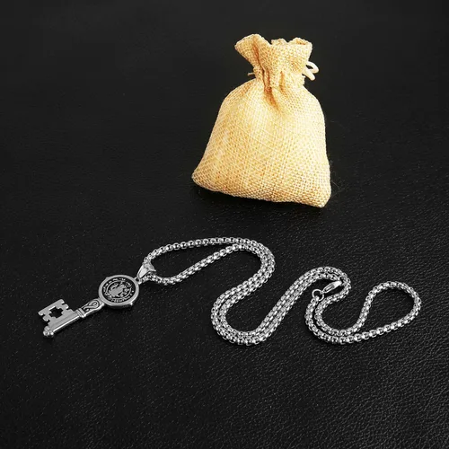 Miniatura 5 de HZMAN Collar de exorcismo de San Benito de acero inoxidable con circonita dorada y plata católica, colgante de cruz para hombres y mujeres, regalo