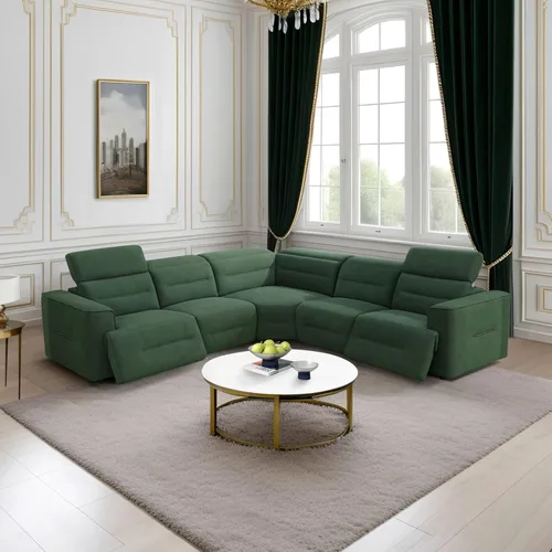 Miniatura 15 de Sofá Seccional Reclinable Eléctrico, Juego de Muebles de Sala en Forma de L, Sofá de Cuero Marrón Claro, Sofá Seccional Reclinable con Consola