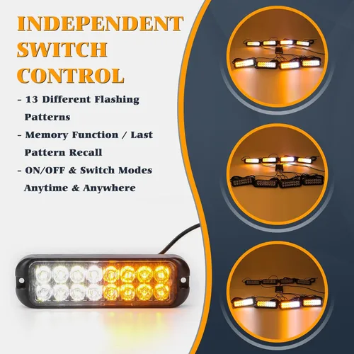Miniatura 3 de Kit de Luces Estroboscópicas LED Ámbar Blanco - 8PCS 16-LED Luz de Advertencia de Peligro Intermitente de Emergencia 12V Función de Sincronización