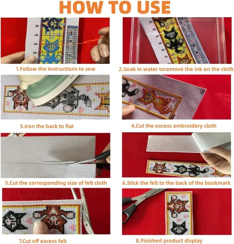 Miniatura 7 de Kit de 4 marcapáginas de punto de cruz, 4 unidades, marcadores de bricolaje para principiantes, marcador de bordado estampado, 14
