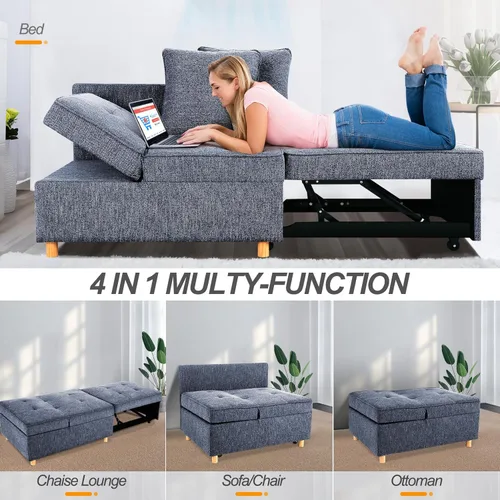 Miniatura 5 de SEJOV Sofá Cama Convertible 4 en 1 Sofás y Sillones, Sofá de 3 Asientos de Tela de Lino con 2 Almohadas Decorativas, Sillón Reclinable Individual