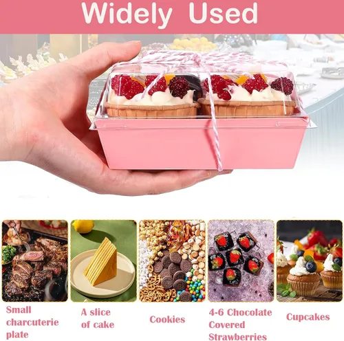 Miniatura 4 de Paquete de 100 cajas pequeñas de charcutería con tapas transparentes de 5 pulgadas cuadradas para llevar, mini caja de charcutería de papel
