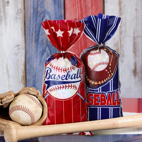 Miniatura 6 de HOTOP 100 bolsas de celofán de béisbol, regalos de fiesta de béisbol, bolsas de regalo de béisbol, bolsas de golosinas de béisbol, bolsas de dulces