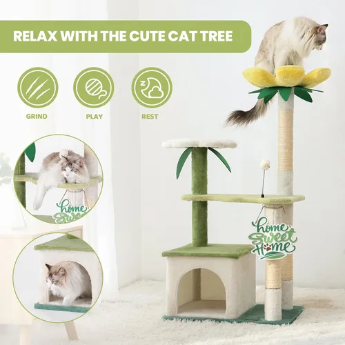 Miniatura 5 de HYABi Torre de árbol de aguacate para gatos de 47.5 pulgadas, lindo condominio de jardín para gatos con plataforma de actividad de varios niveles